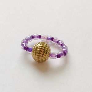 Handmade Beaded Gold and Purple Ring